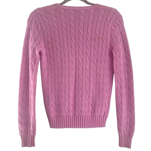 Ralph Lauren classic sport pink cable knit logo sweater slim fit size medium - Picture 7 of 10